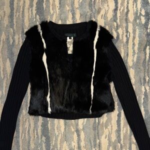 Jocelyn Black Knit with White Fur Detail